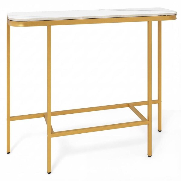 Giantex Side Table End Table Dining Tablbe Porch Console Table w/Gold Metal Frame Entryway White