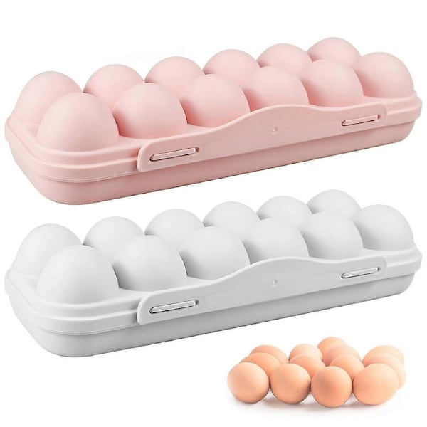 JOYBUY 2 Pack Covered Egg Holders,12 Grid Egg Holder For Fridge Egg Storage Container Plastic Fridge Egg Trays Egg Storage Box with Lid Fits (24Eggs
