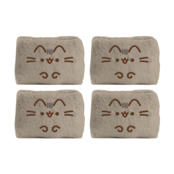 4PK Pusheen Playful Plush Zippered Stationary Pencil Case Rectangle Grey