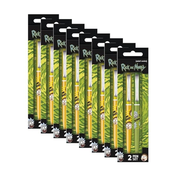 8x 2pc Cartoon Network Rick and Morty Get Schwifty Ballpoint Pen Set Click Top