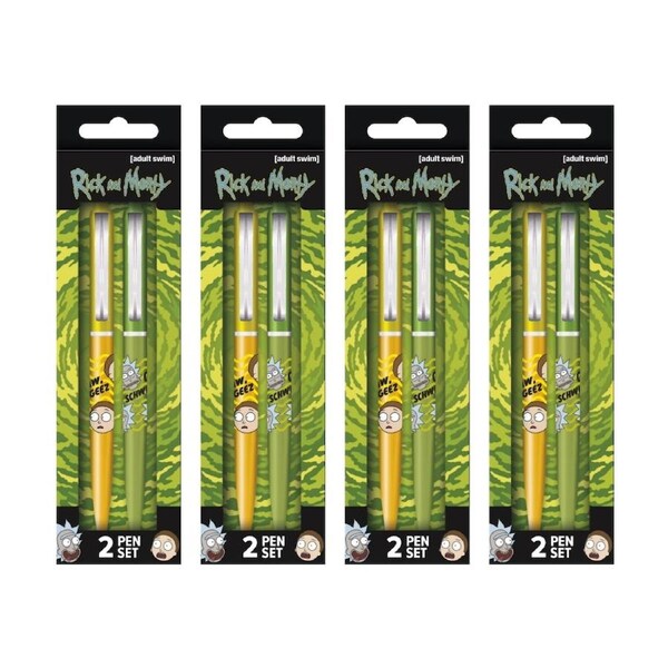 4x 2pc Cartoon Network Rick and Morty Get Schwifty Ballpoint Pen Set Click Top