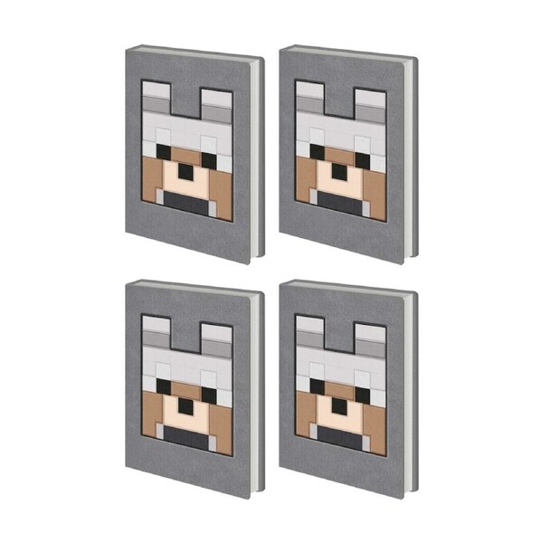4PK Minecraft Grey Wolf Plush Notebook W/ Inner Compartment A5 21x16cm