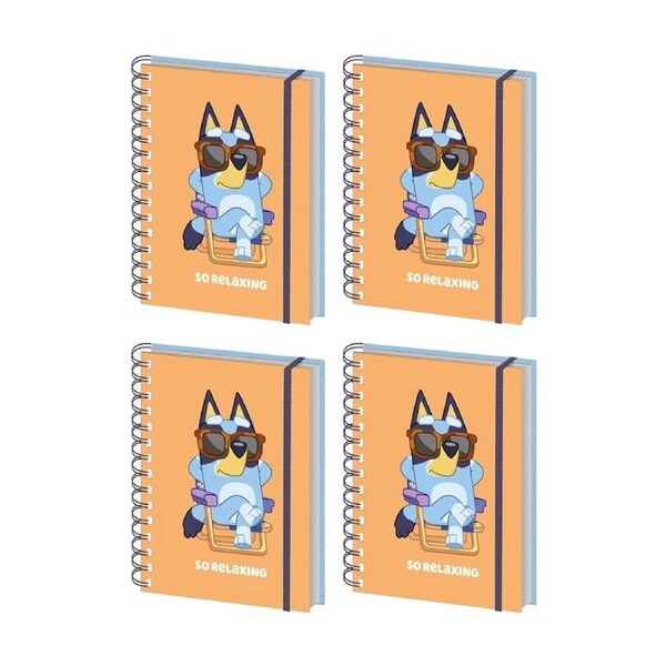 4PK Bluey So Relaxing Spiral Wiro Kids Writing Notebook Lined Orange A5 21x16cm