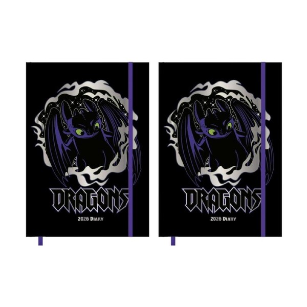 2PK How To Train Your Dragon 2026 Black Planner Yearly Diary Notebook A5 21x16cm
