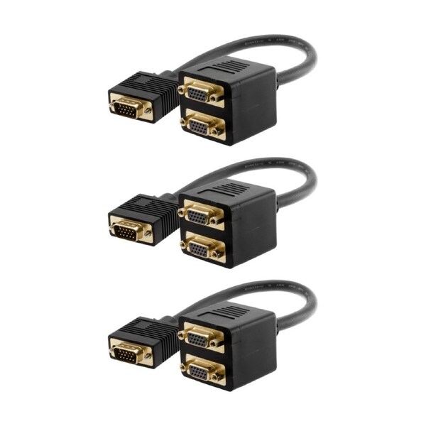 3PK Pro2 Vga Plug To 2X Socket 30cm Lead Splitter Y Adaptor Gold Plated VGA
