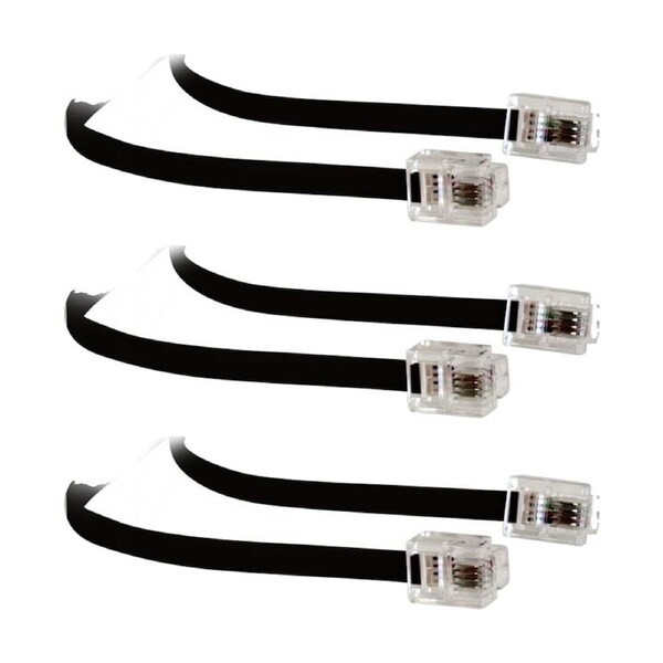 3PK Te 10Mt Modular Plug Lead Black Rj12 Line Cord 6P4C Tel5165 Telephone