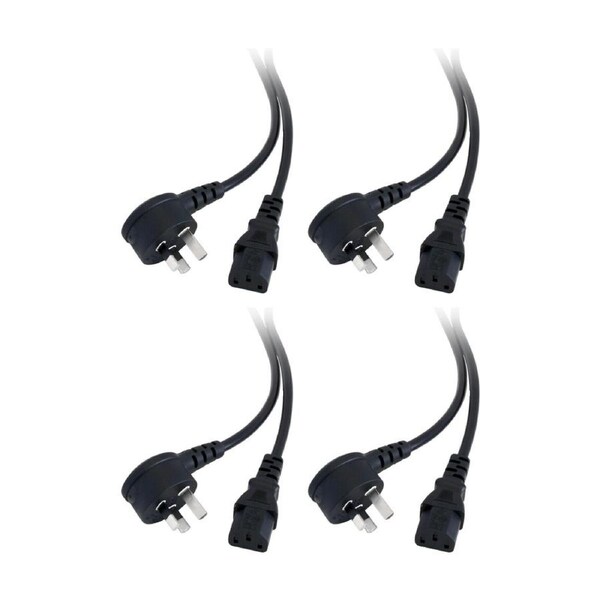 4PK Doss Iec C13 Power Lead 1M Right Angle End Black Cable Cord