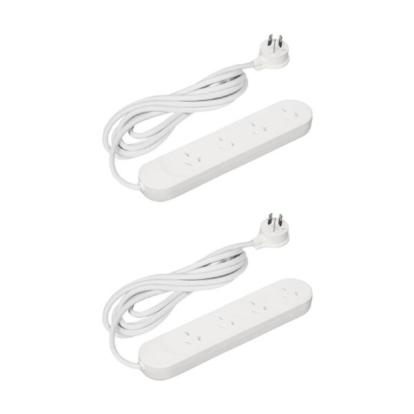 2PK Hpm 10A 2400W 4 Way Power Board 1.8M Lead Strip Extension Cord HPM Australia