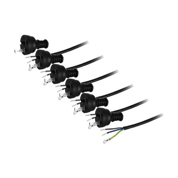 6PK Doss 10A 3 Core Mains Lead 2M Bare Wire Power Black Cable AU Cord