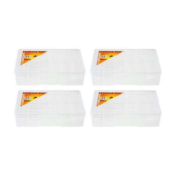 4PK Fischer Plastic 6 Compartment Storage Box Large Deep Case
