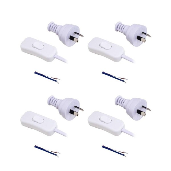 4PK Doss Inline Switch Power Lead White 2.3M 2 Core Cable Cord Australian