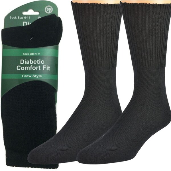 2 Pairs DIABETIC BAMBOO Socks Work Socks Medical Loose Top Crew Cushion BLACK 11-14