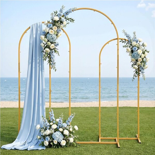 Wedding Arch Backdrop Stand Set of 3 Gold Metal Wedding Arched Frame