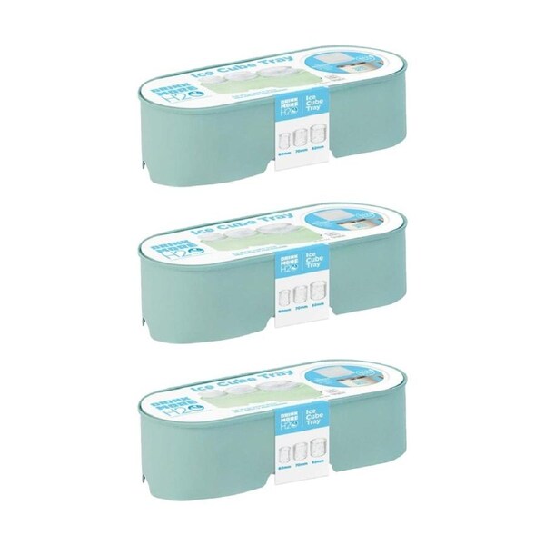 3PK Braz Silicone 3 Size Ice Cube Tray W/ Lids 60x70x82mm Assorted