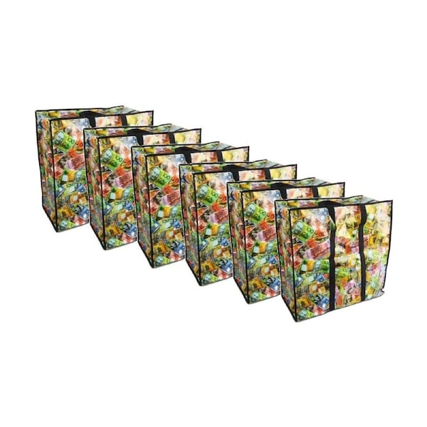 6PK Braz Large Reusable Shopping Bag W/ Zips 60x60x30cm AU Money Design