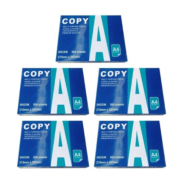 5PK Braz A4 Copy Paper 80gsm 500 Sheets Ream Office Stationery 210x297mm White