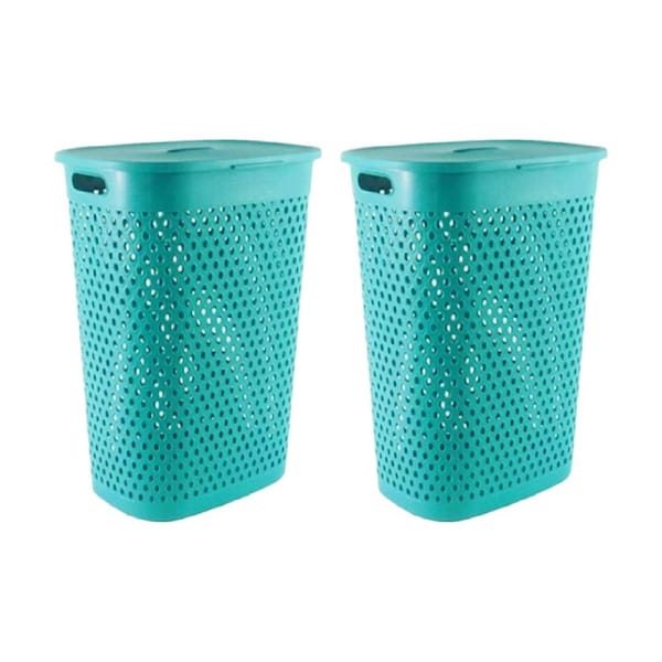 2PK Braz Plastic 60cm Belle Laundry Hamper W/ Lid & Ventilated Handles Assorted