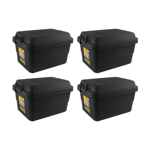 4PK TUFF Box Storer X-Tuff Thai Plastic Storage Container 50L 60x39x37cm Black