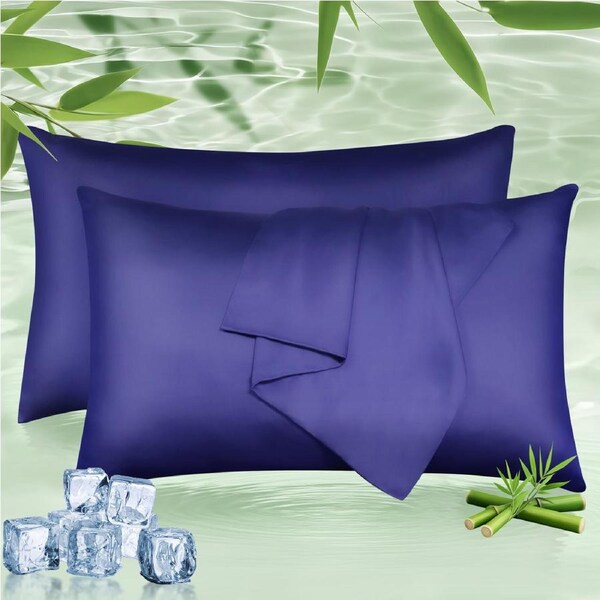 LINENOVA 100% Natural Bamboo Pillowcases Silky Soft,Luxury Pillow Cover 8 Colors for choice Standard / Navy