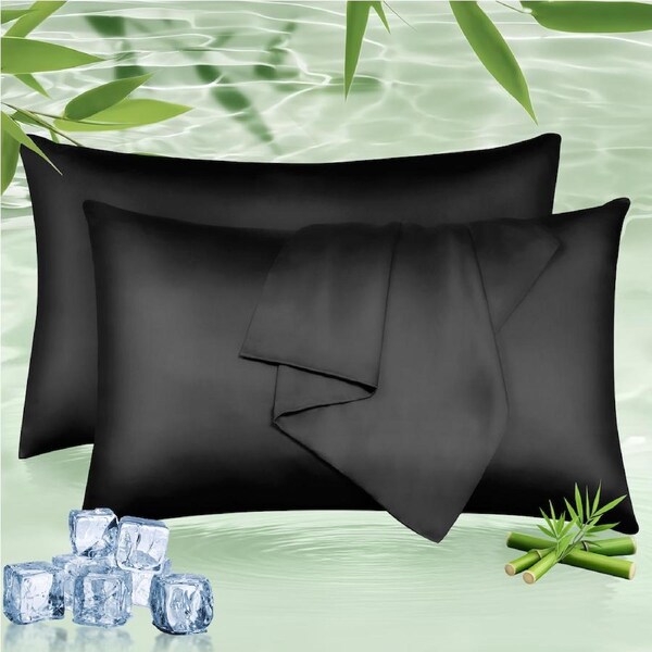 LINENOVA 100% Natural Bamboo Pillowcases Silky Soft,Luxury Pillow Cover 8 Colors for choice Standard / Black