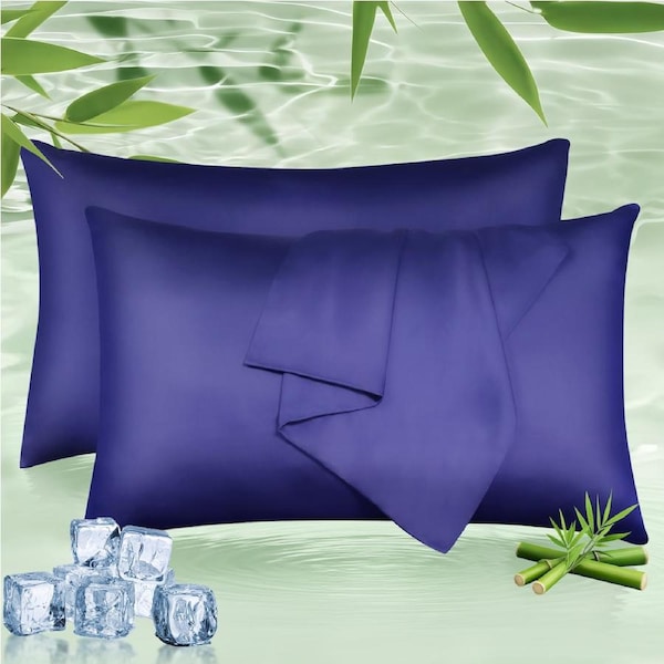 LINENOVA 100% Natural Bamboo Pillowcases Silky Soft,Luxury Pillow Cover 8 Colors for choice Queen / Navy
