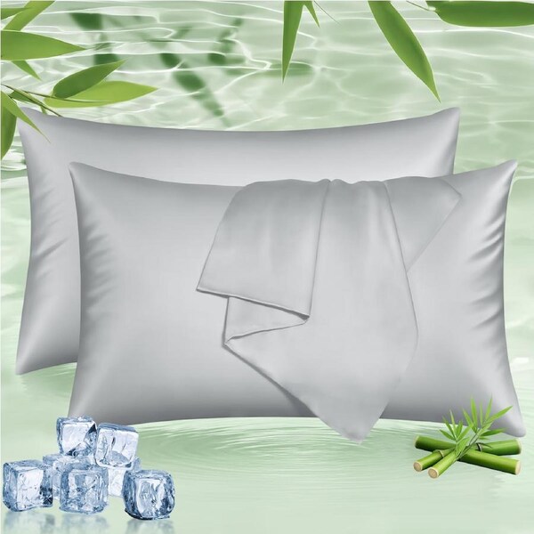 LINENOVA 100% Natural Bamboo Pillowcases Silky Soft,Luxury Pillow Cover 8 Colors for choice King / Silver grey