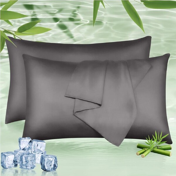 LINENOVA 100% Natural Bamboo Pillowcases Silky Soft,Luxury Pillow Cover 8 Colors for choice King / Charcoal