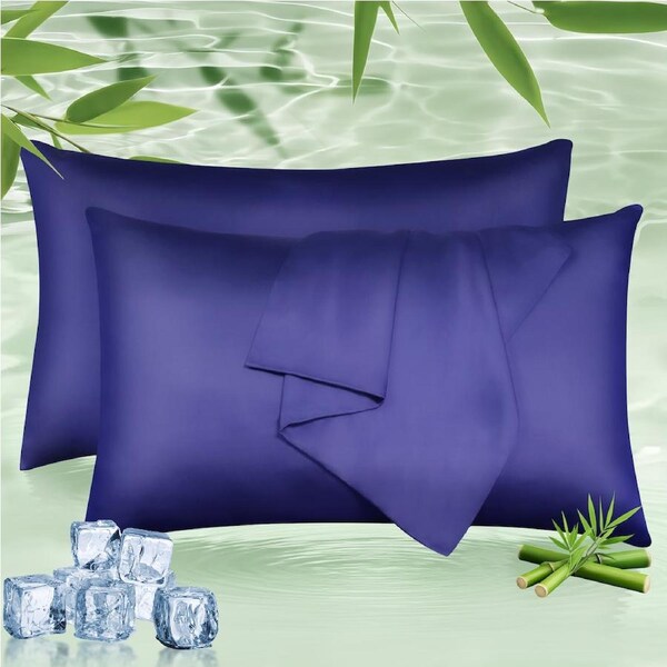 LINENOVA 100% Natural Bamboo Pillowcases Silky Soft,Luxury Pillow Cover 8 Colors for choice King / Navy