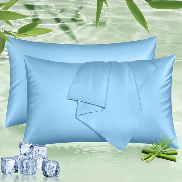 LINENOVA 100% Natural Bamboo Pillowcases Silky Soft,Luxury Pillow Cover 8 Colors for choice European / Delicate Blue