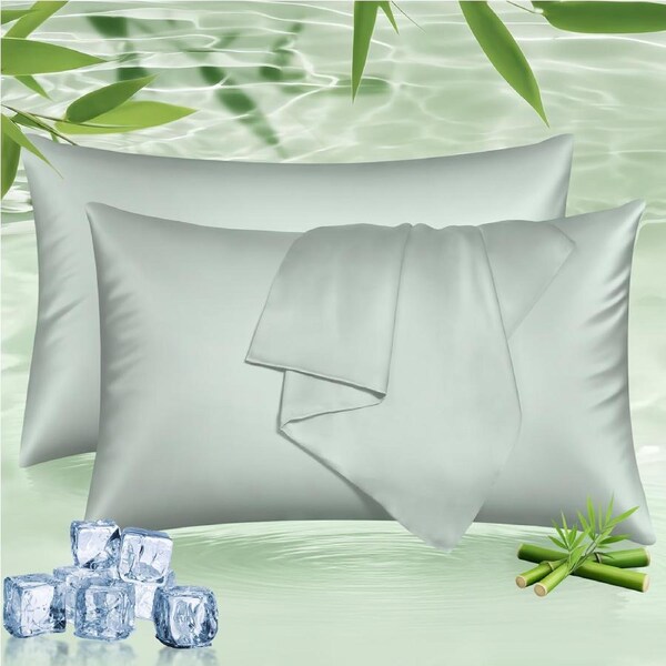 LINENOVA 100% Natural Bamboo Pillowcases Silky Soft,Luxury Pillow Cover 8 Colors for choice Body / Sage green