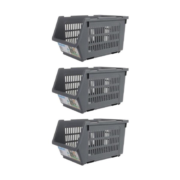 3PK Braz Ventilated Plastic Stackable Nesting Storage Basket Large Assorted
