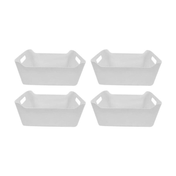4PK Braz Home Organisation Plastic Storage Basket W/ Handles 37x30x18cm White