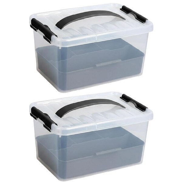2PK Braz Plastic 6 Compartment Storage Container W/ Secure Clip Lid 6.5L Assrtd