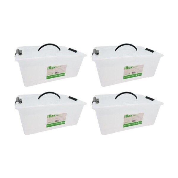 4PK iBox Shallow Storer Plastic Storage Box W/ Lid & Handle 45x32x18cm 20L