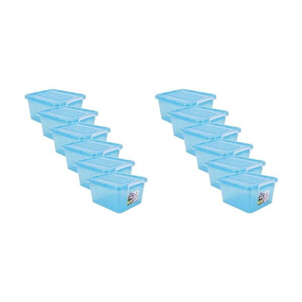 12PK Braz 5L Mini Plastic Storage Container Box W/ Latch Lid 28x21.5x13cm Assrtd