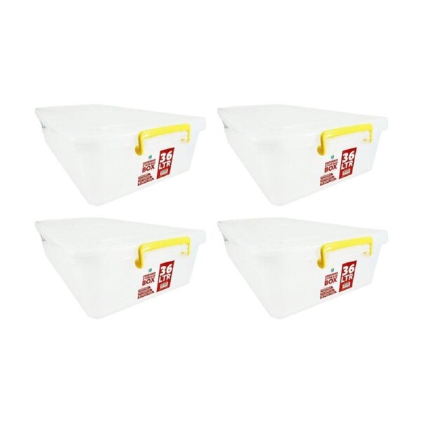 4PK Braz Plastic Underbed Storage Container Box 36L W/ Lid & Handles 80x38x16cm