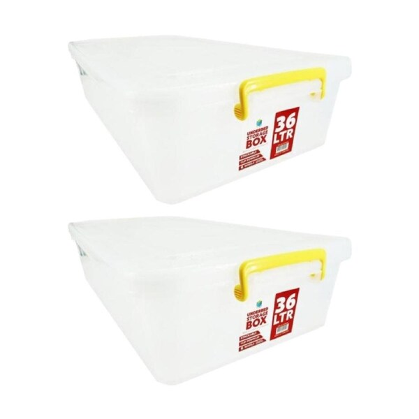 2PK Braz Plastic Underbed Storage Container Box 36L W/ Lid & Handles 80x38x16cm