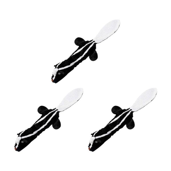 3PK Braz Soft Cuddly Throwing Plush Pet Dog Toy Skunk Design Black/White