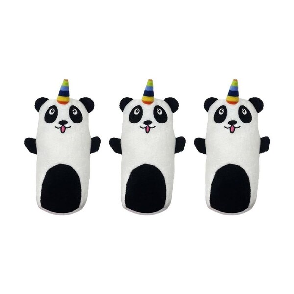 3PK Braz Soft Cuddly Throwing Plush Pet Dog Toy Pandacorn Design Black/White