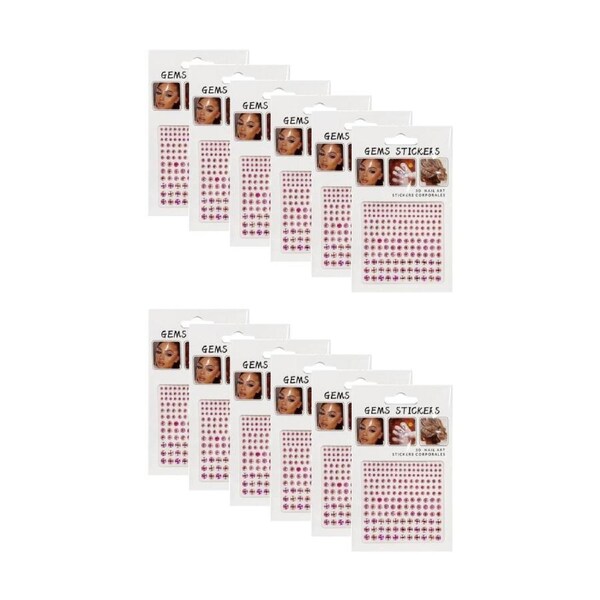 12PK Braz Mini Gem Body Sticker Set Nail Face & Hair Accessories 15x10cm Assrtd