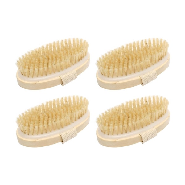 4PK Lola & Co Exfoliating Body Care Bath Brush W/ Wooden Base Strap Natural