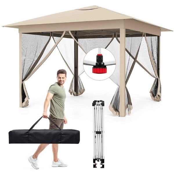 Costway 3.5X3.5M Pop-up Canopy Tent Outdoor Screen Gazebo Sun Shelter Marquee w/4 Doors Carry Bag Easy Setup