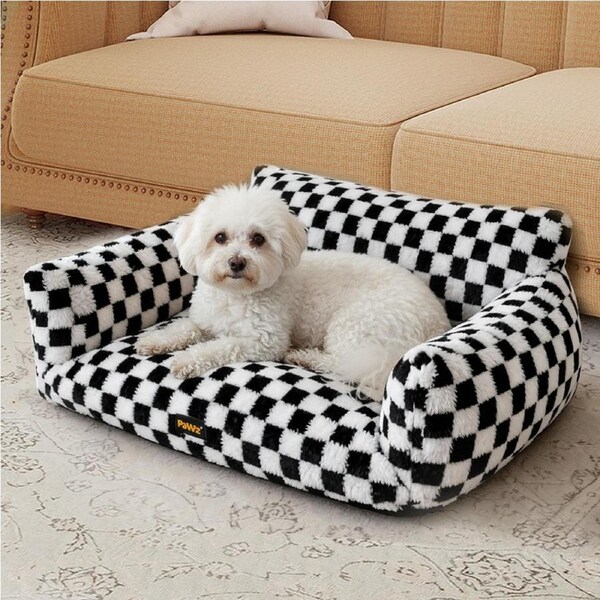 Pawz Pet Bed Soft Plush Checkered Dog Bed Washable Cat Bed Removable Cover M