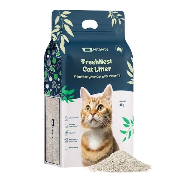 PETORITY FreshNest Clumping Tofu Cat Litter 4KG,Quadruple Odor Control Kitty Litter with 70% Denser Quality,6% Low Moisture Rate Flushable Litter for Longer Lifespan, Dust-Free & Resealable