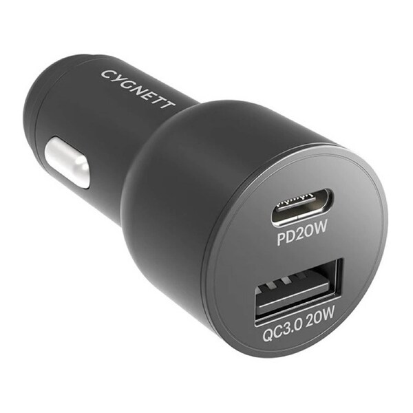Cygnett CarPower 20W Dual Port Car Charger with 20W USB-C PD + 20W QC 3.0