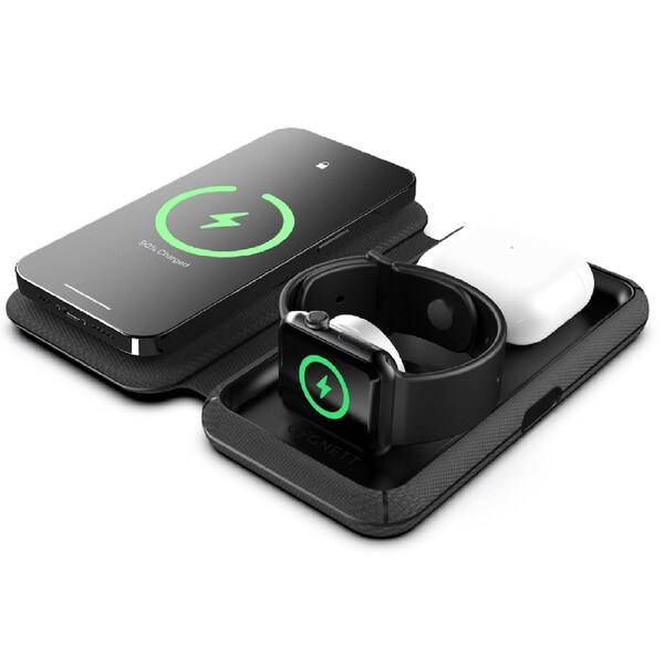 Cygnett MagTravel 15W 3-in-1 Wireless Charger - BlacK (CY4530WIRDE),MagSafe