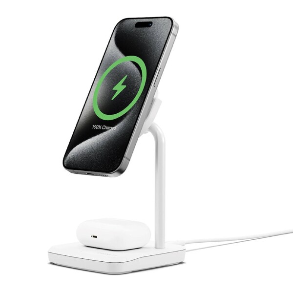 Cygnett ChargeBase Qi2 2-in-1 Magnetic 15W Wireless Charger - White