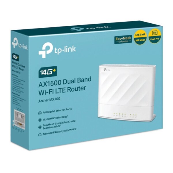 TP-Link Archer MX700 4G+ AX1500 Dual Band Wi-Fi LTE Router with Cat6 300 Mbps