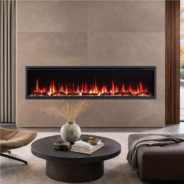 Lumina 72 Inch 1500W Electric Fireplace - Recessed, Wall Mounted or Freestanding with Stand
