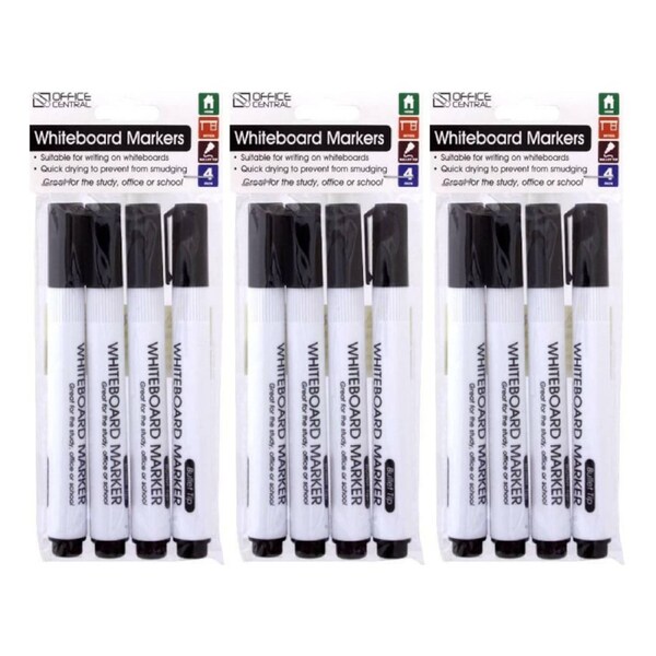 Ozoffer 3x Markers Whiteboard Black 4pk